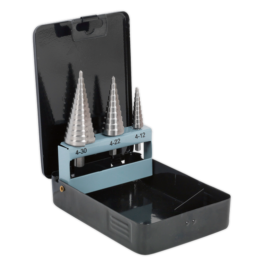 Double Flute HSS 4341 Step Drill Bit Set 3pc