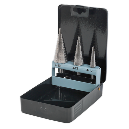 Double Flute HSS 4341 Step Drill Bit Set 3pc