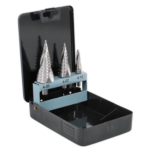 Spiral Flute HSS 4341 Step Drill Bit Set 3pc