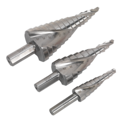 Spiral Flute HSS 4341 Step Drill Bit Set 3pc