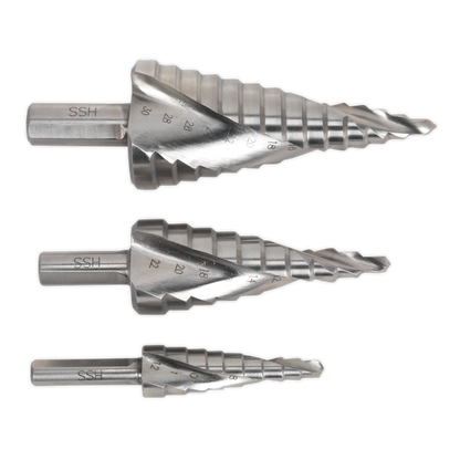 Spiral Flute HSS 4341 Step Drill Bit Set 3pc