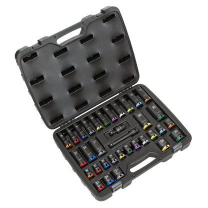 Lock-On™ Standard & Deep Impact Socket Set 34pc 1/2"Sq Drive 6pt Metric