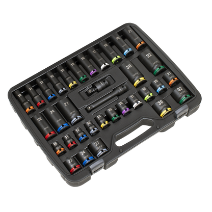 Lock-On™ Standard & Deep Impact Socket Set 34pc 1/2"Sq Drive 6pt Metric