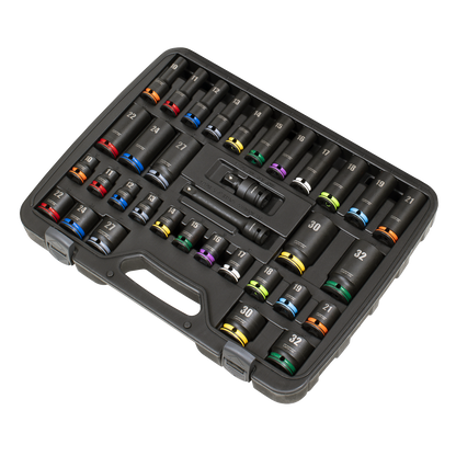 Lock-On™ Standard & Deep Impact Socket Set 34pc 1/2"Sq Drive 6pt Metric