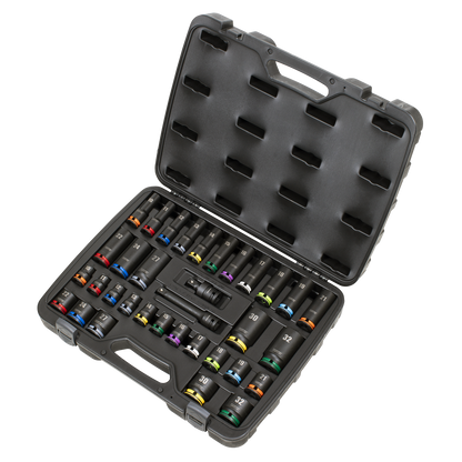 Lock-On™ Standard & Deep Impact Socket Set 34pc 1/2"Sq Drive 6pt Metric