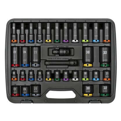 Lock-On™ Standard & Deep Impact Socket Set 34pc 1/2"Sq Drive 6pt Metric