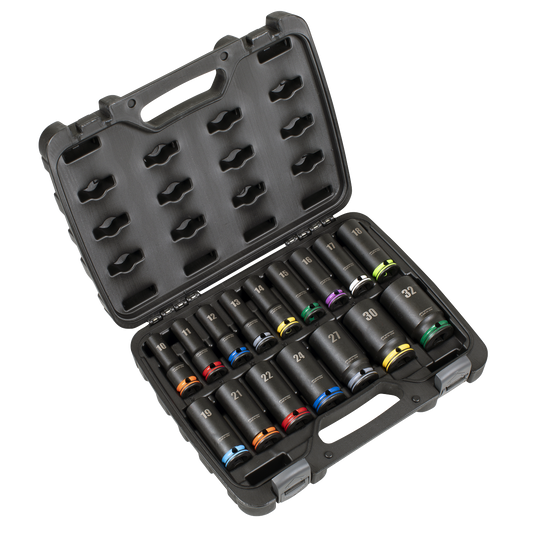 Lock-On™ Deep Impact Socket Set 1/2"Sq Drive 16pc