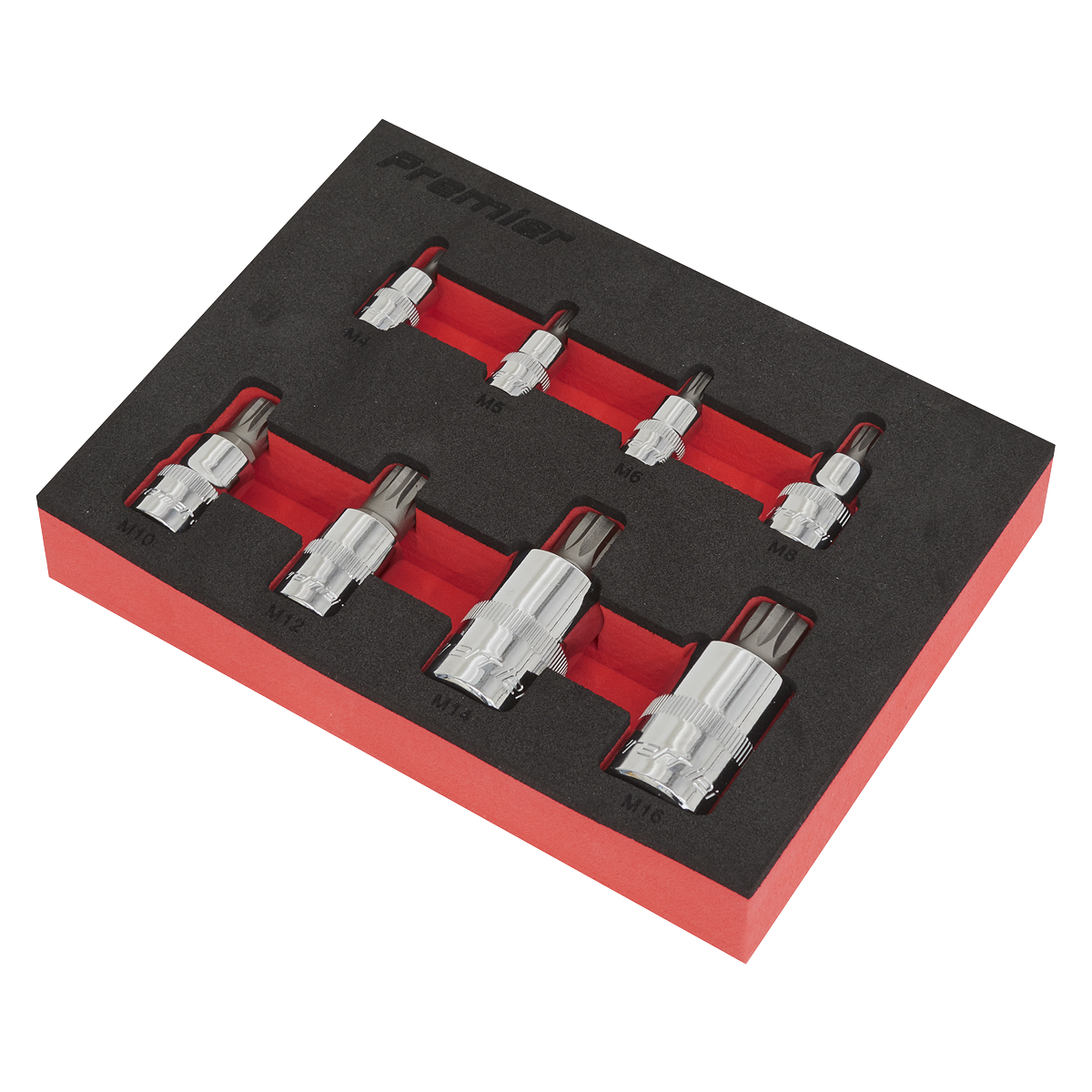 Premier Spline Socket Bit Set1/4", 3/8" & 1/2"Sq Drive 8pc