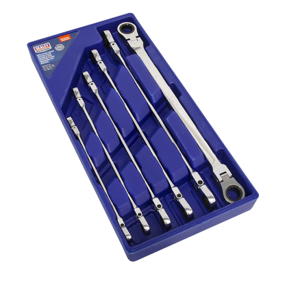 Premier Extra-Long Flexi-Head Double End Ratchet Ring Spanner Set 6pc