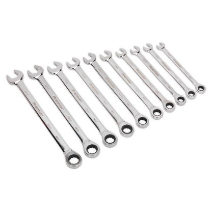 Premier Extra-Long Combination Ratchet Spanner Set 10pc