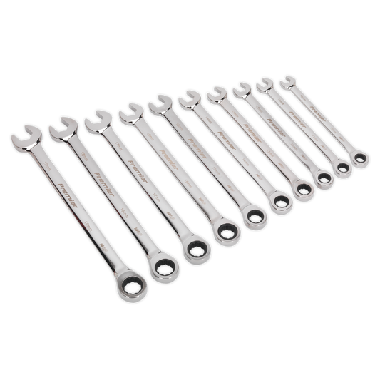 Premier Extra-Long Combination Ratchet Spanner Set 10pc