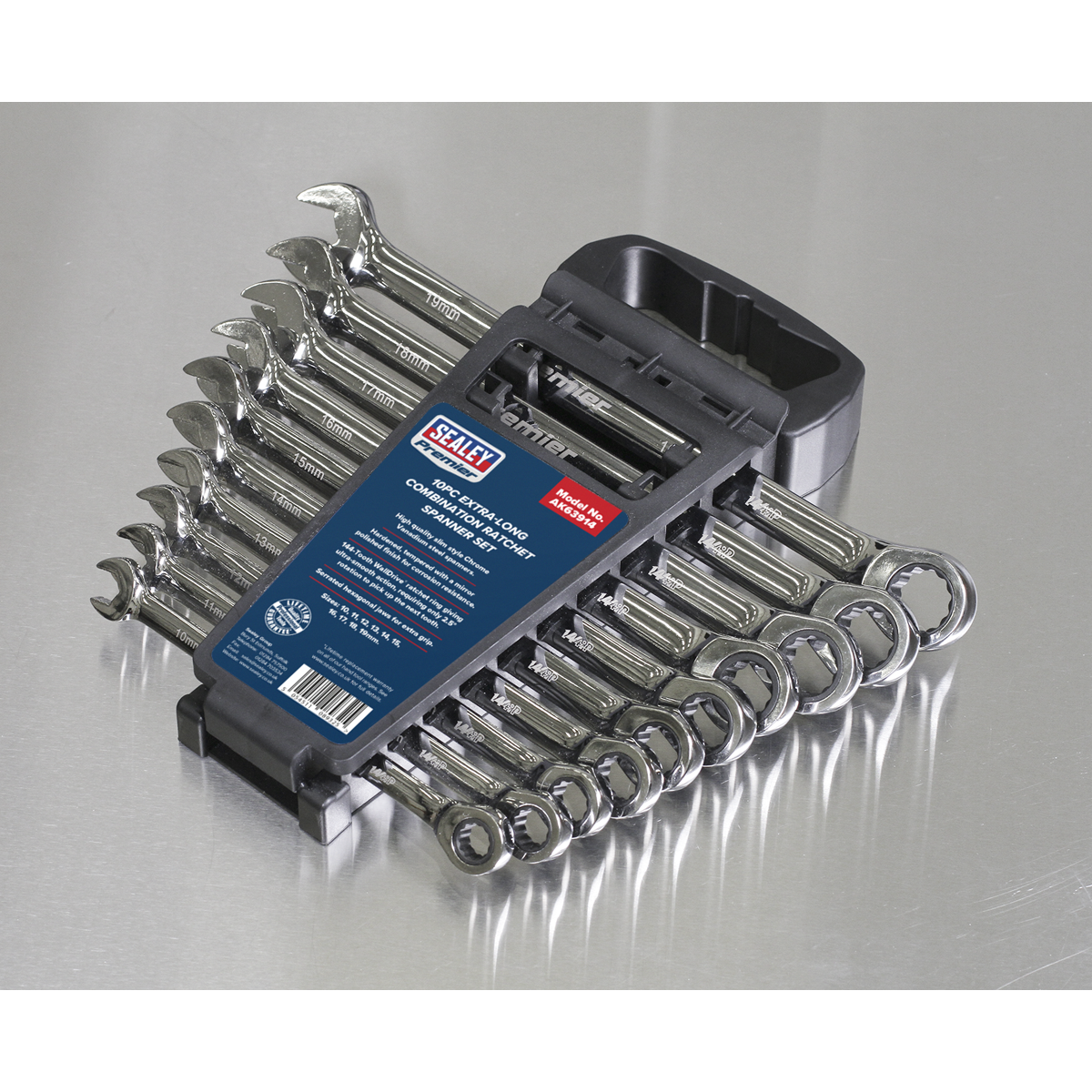 Premier Extra-Long Combination Ratchet Spanner Set 10pc