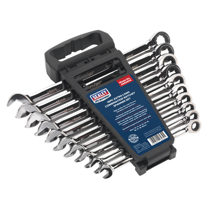 Premier Extra-Long Combination Ratchet Spanner Set 10pc