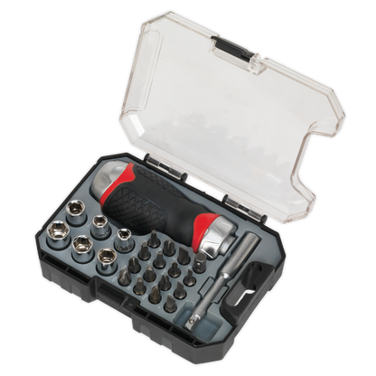 Premier Fine Tooth Stubby Ratchet Screwdriver Socket & Bit Set 24pc