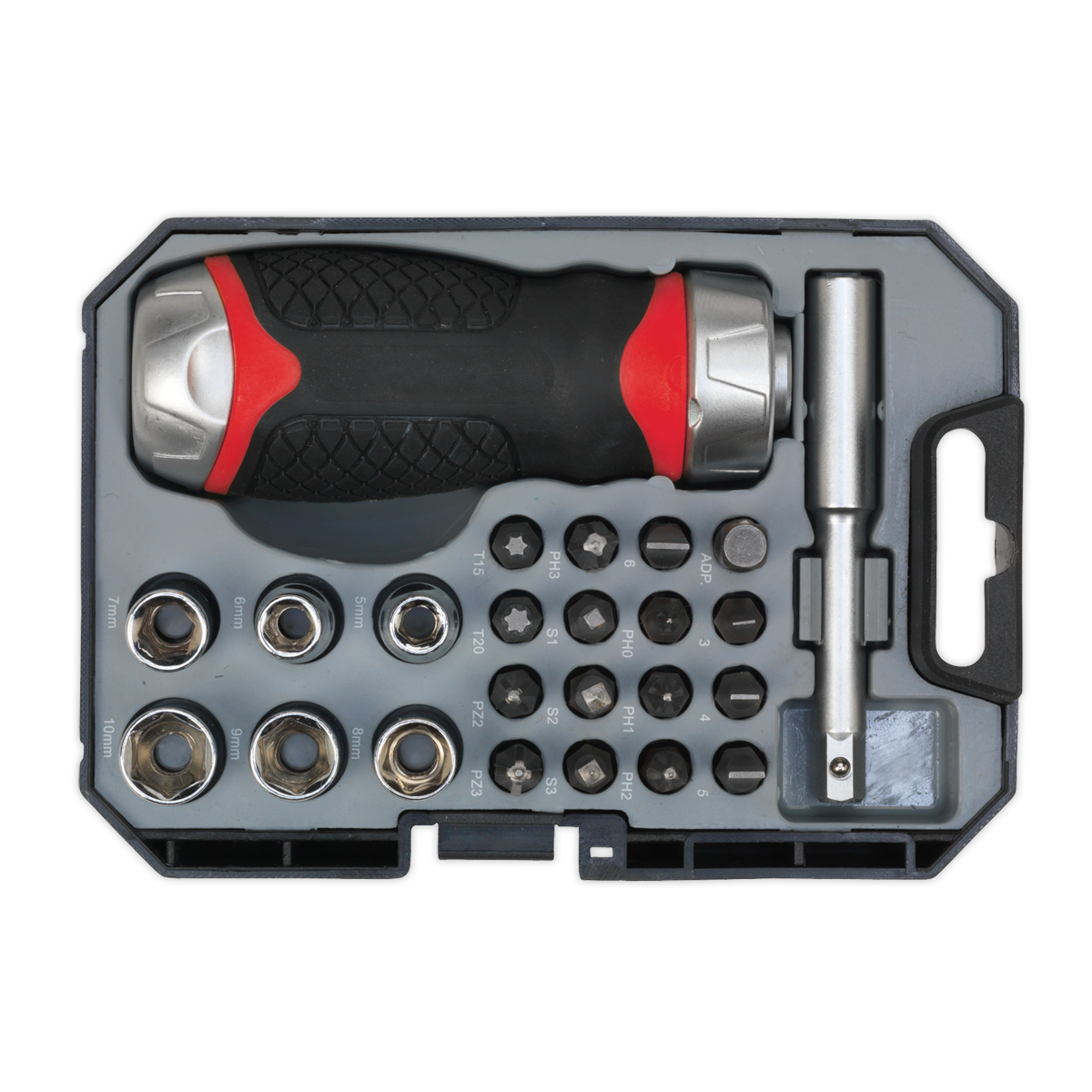 Premier Fine Tooth Stubby Ratchet Screwdriver Socket & Bit Set 24pc
