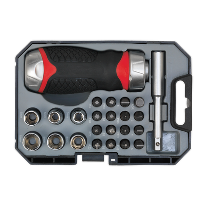 Premier Fine Tooth Stubby Ratchet Screwdriver Socket & Bit Set 24pc