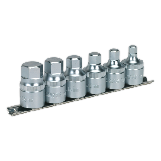 Premier Stubby Hex Socket Bit Set with Rail 1/2"Sq Drive 6pc