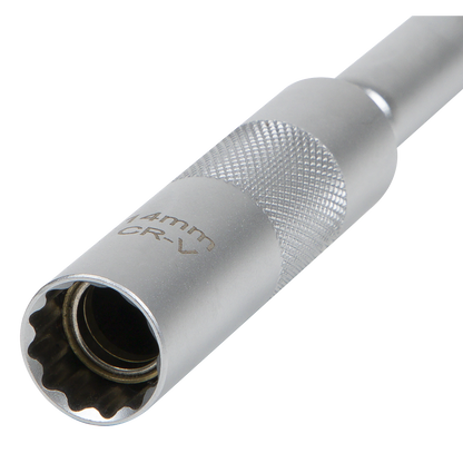 Spark Plug Socket with Universal Joint & Extension 3/8"Sq Drive 12-Point 14mm