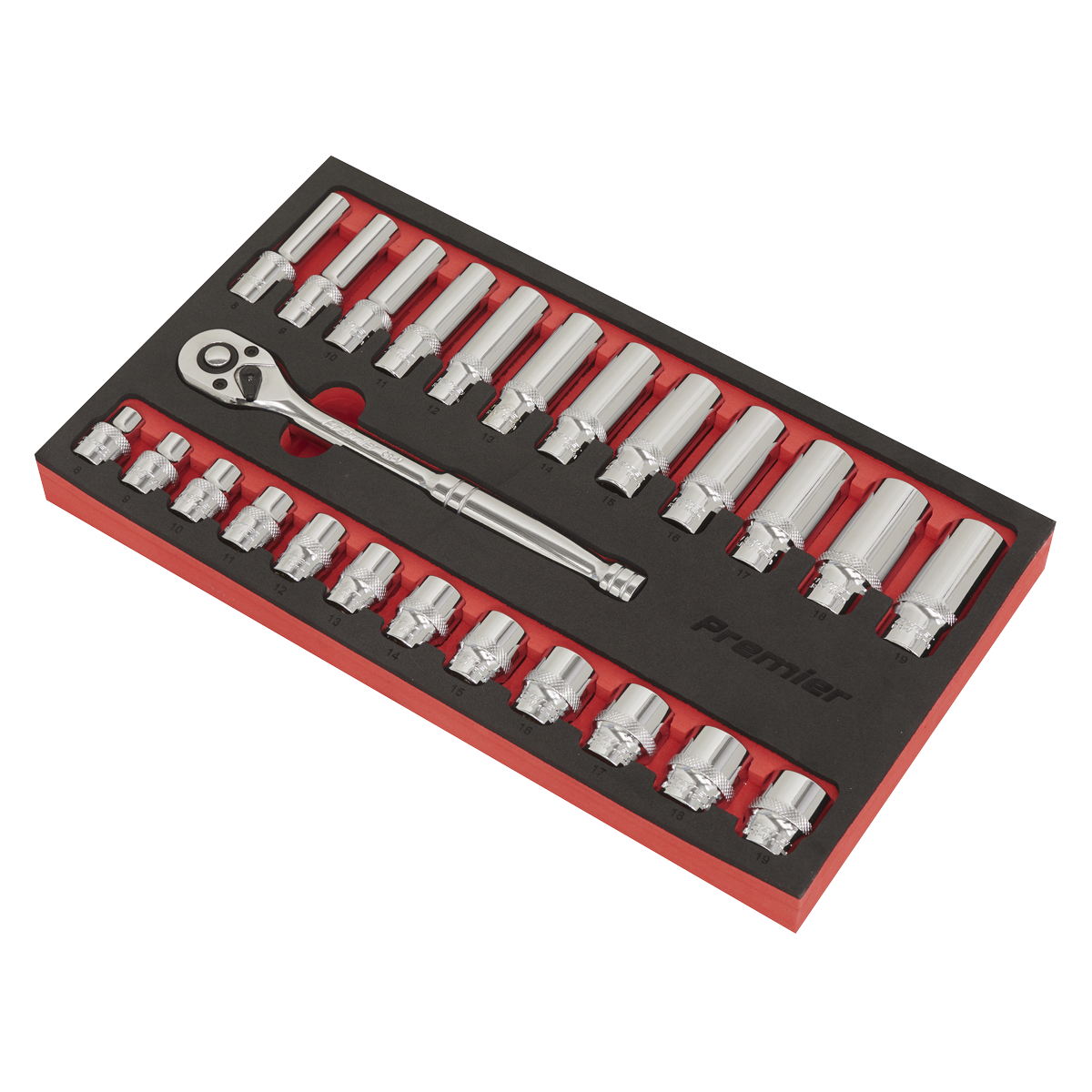 Premier Ratchet Wrench & Socket Set 3/8"Sq Drive 25pc