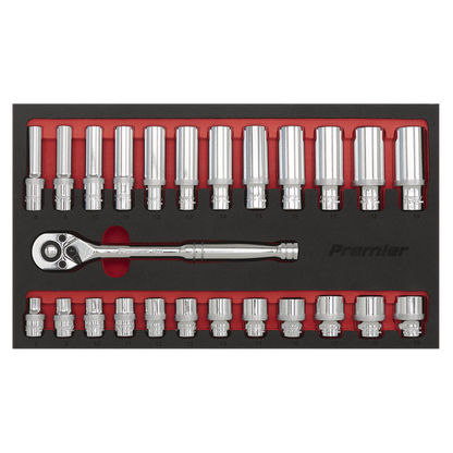 Premier Ratchet Wrench & Socket Set 3/8"Sq Drive 25pc