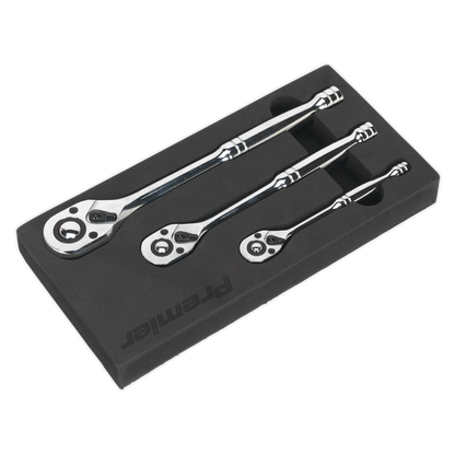 Premier Pear-Head Ratchet Wrench Set with Flip Reverse 3pc