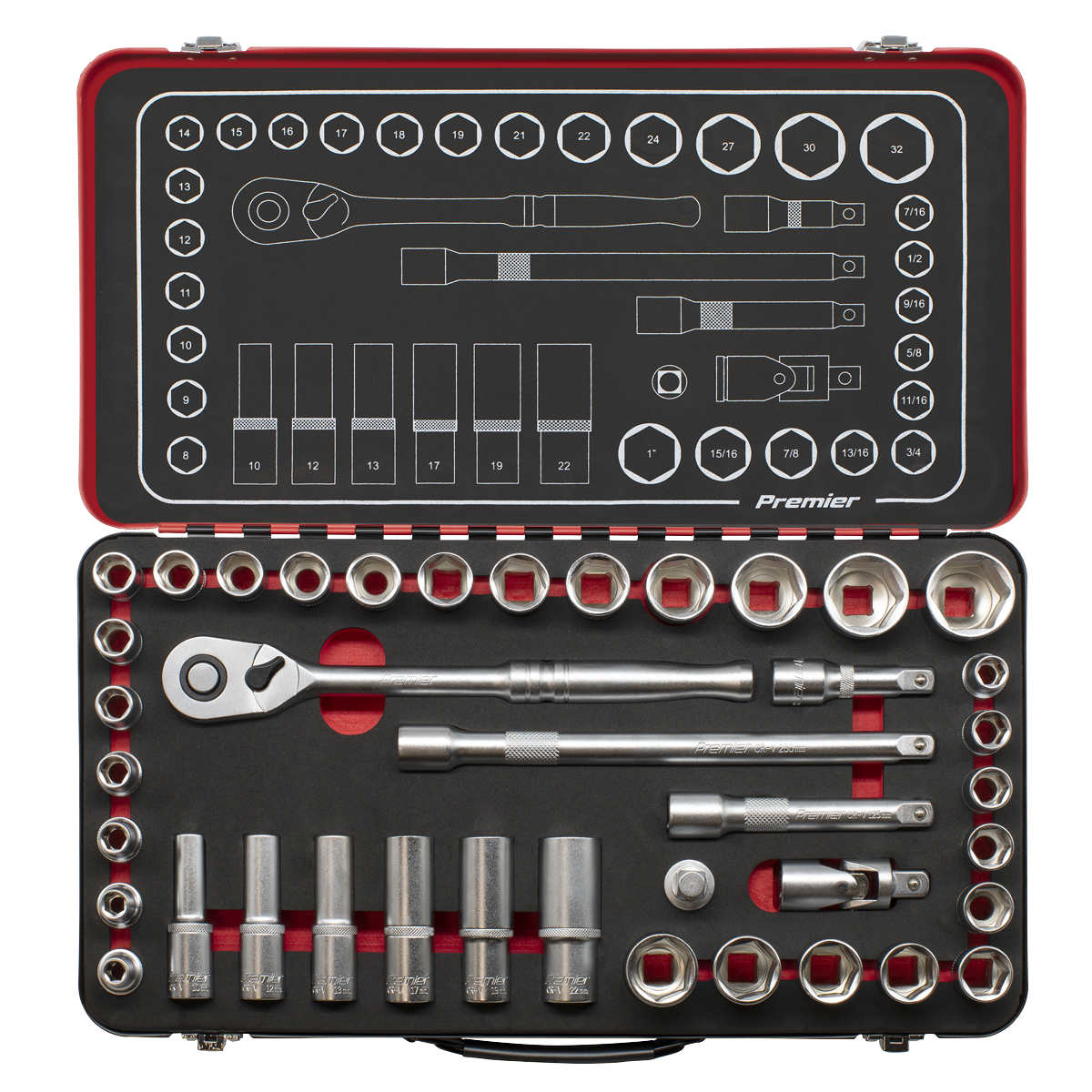 Premier Platinum Metric/Imperial Socket Set 1/2"Sq Drive 40pc