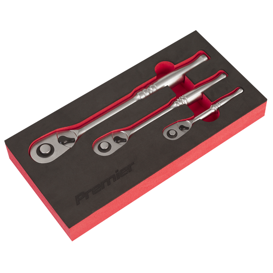 Premier Platinum Pear-Head Ratchet Wrench Set with Flip Reverse 3pc