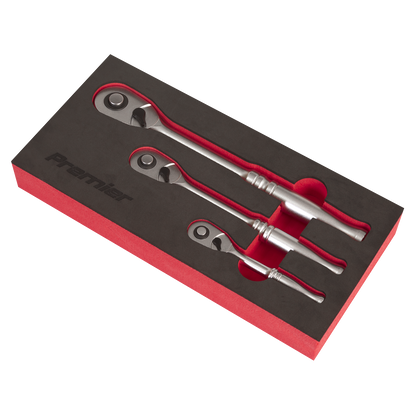 Premier Platinum Pear-Head Ratchet Wrench Set with Flip Reverse 3pc