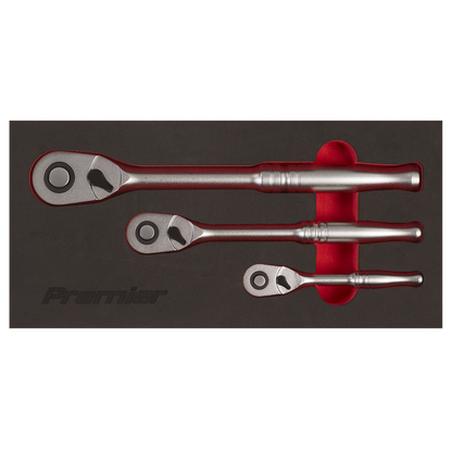 Premier Platinum Pear-Head Ratchet Wrench Set with Flip Reverse 3pc