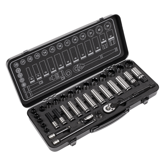 Premier Black Socket Set 3/8"Sq Drive 34pc
