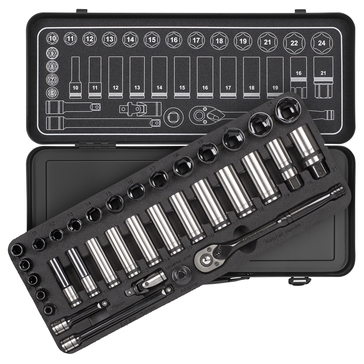 Premier Black Socket Set 3/8"Sq Drive 34pc