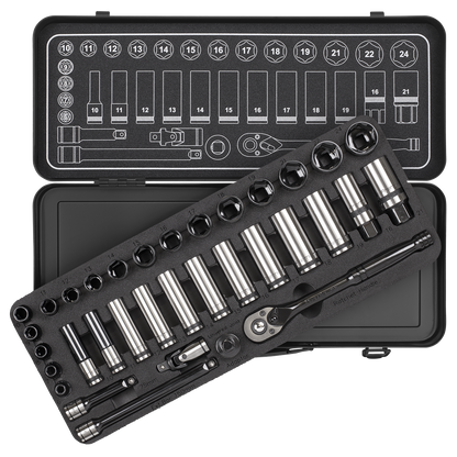 Premier Black Socket Set 3/8"Sq Drive 34pc