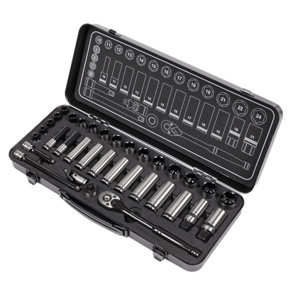 Premier Black Socket Set 3/8"Sq Drive 34pc