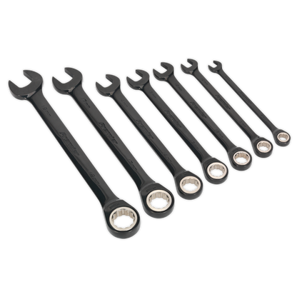 Premier Black Combination Ratchet Spanner Set 7pc