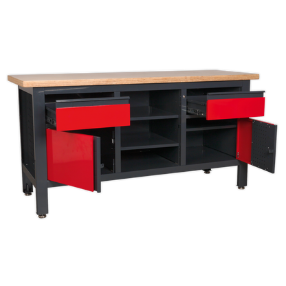 Workbench with 2 Drawers, 2 Cupboards & Open Storage