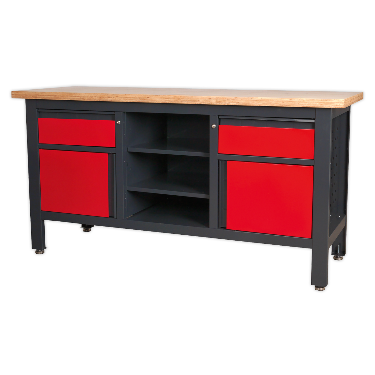Workbench with 2 Drawers, 2 Cupboards & Open Storage