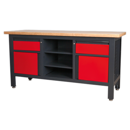 Workbench with 2 Drawers, 2 Cupboards & Open Storage