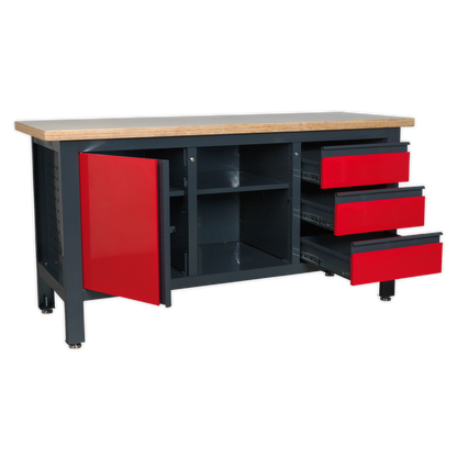 Workbench with 3 Drawers, 1 Cupboard & Open Storage