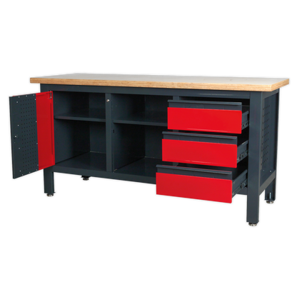 Workbench with 3 Drawers, 1 Cupboard & Open Storage
