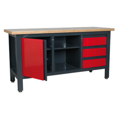 Workbench with 3 Drawers, 1 Cupboard & Open Storage