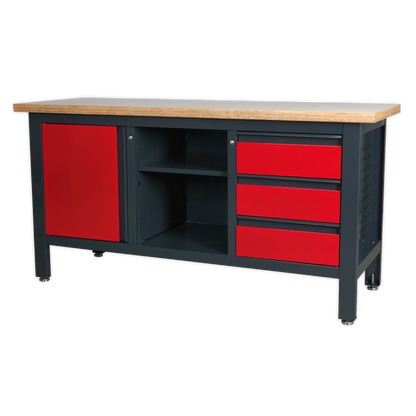 Workbench with 3 Drawers, 1 Cupboard & Open Storage