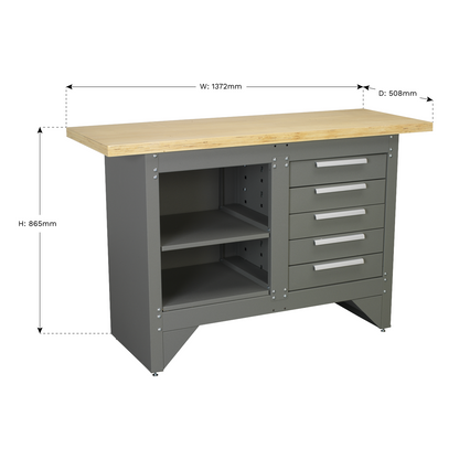 Heavy-Duty Workbench with 5 Drawers