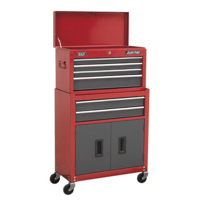 American PRO® Topchest, Mid-Box Tool Chest & Rollcab Stack 9 Drawer - Red