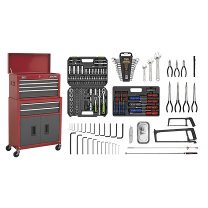 American PRO® Topchest & Rollcab Combination 6 Drawer with 170pc Tool Kit - Red/Grey