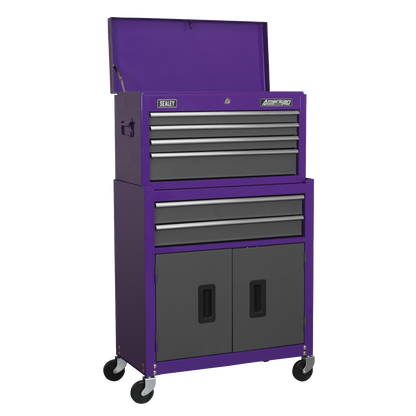 American PRO® Topchest, Mid-Box Tool Chest & Rollcab Stack 9 Drawer - Purple