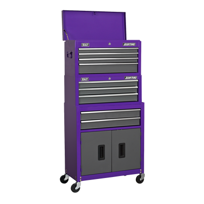 American PRO® Topchest, Mid-Box Tool Chest & Rollcab Stack 9 Drawer - Purple