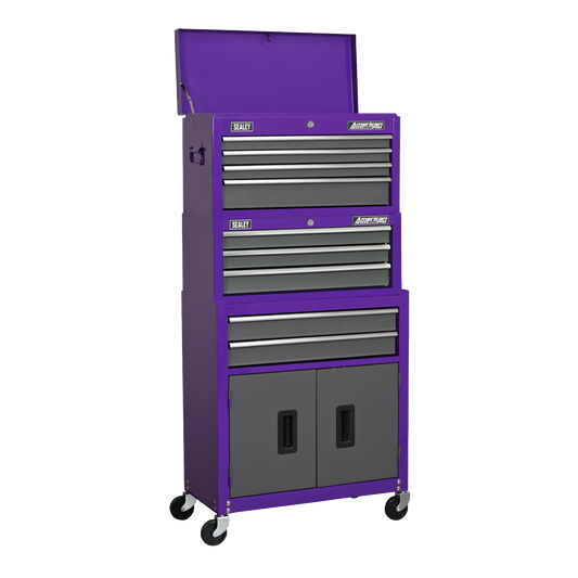 American PRO® Topchest, Mid-Box Tool Chest & Rollcab Stack 9 Drawer - Purple