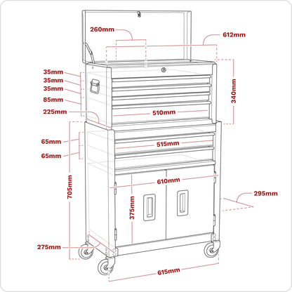 American PRO® Topchest & Rollcab Combination 6 Drawer - Purple/Grey