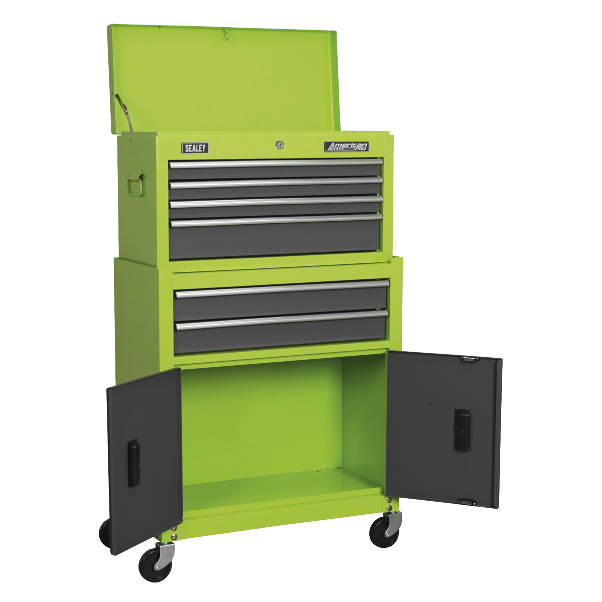 American PRO® Topchest & Rollcab Combination 6 Drawer - Green/Grey