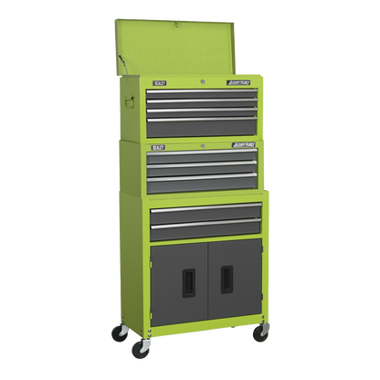 American PRO® Topchest, Mid-Box Tool Chest & Rollcab 9 Drawer Stack - Green